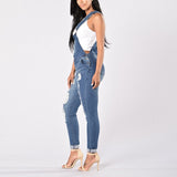 Women Overalls Cool Denim Jumpsuit Ripped Holes