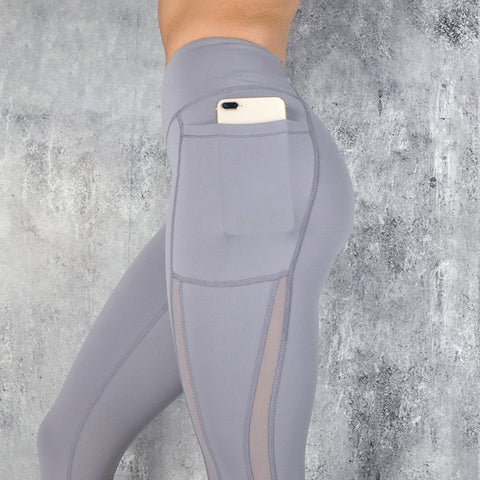 New Casual Sexy Pocket High Waist Mesh Stitching Leggings