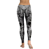 Skull Head Digital Print Rose Fitness Leggings