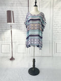 Tassel Print Chiffon Striped Beach Cover Up