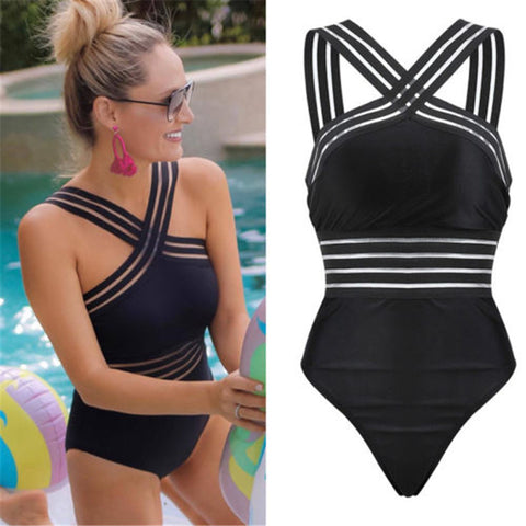 High Neck Bandage Cross One Piece