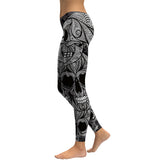 Skull Head Digital Print Rose Fitness Leggings