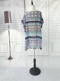 Tassel Print Chiffon Striped Beach Cover Up