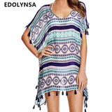 Tassel Print Chiffon Striped Beach Cover Up