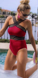 High Neck Bandage Cross One Piece