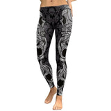 Skull Head Digital Print Rose Fitness Leggings